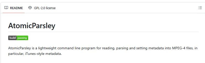 AtomicParsley is a lightweight command line program for reading, parsing and setting metadata into MPEG-4 files, in particular, iTunes-style metadata.