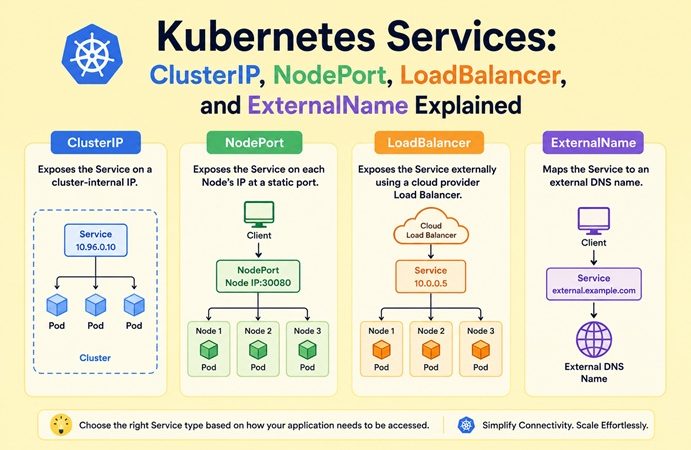 kubernetes services clusterip nodeport loadbalancer externalname explained