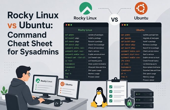rocky linux vs ubuntu cheat sheet, dnf vs apt commands